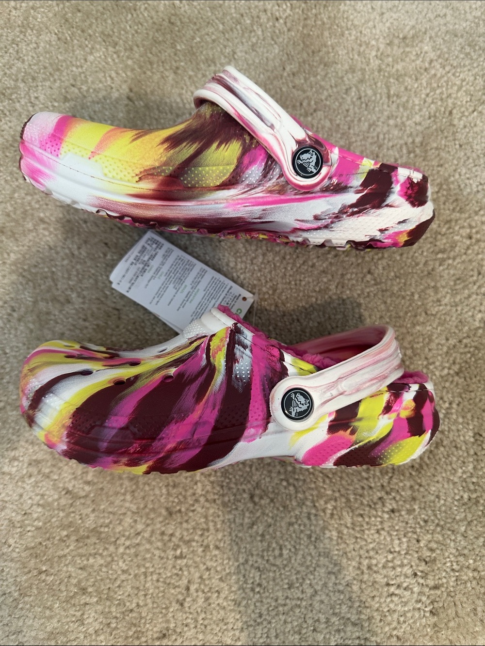 Crocs Juniors Slip-On Clog with Fuzzy Lining - Pink Multi Size J3 - Picture 3 of 4